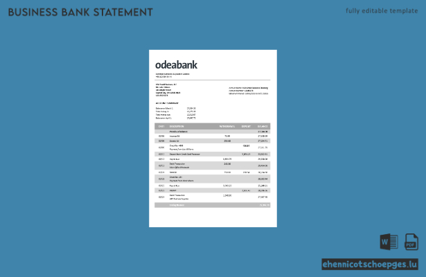 Türkei Odeabank Firmenkontoauszug Word- und PDF-Beispielvorschau